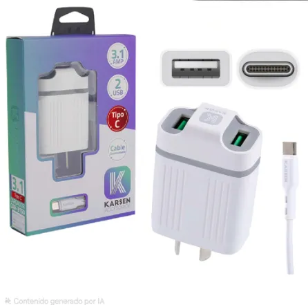 CARGADOR TIPO C KARSEN, DOBLE USB